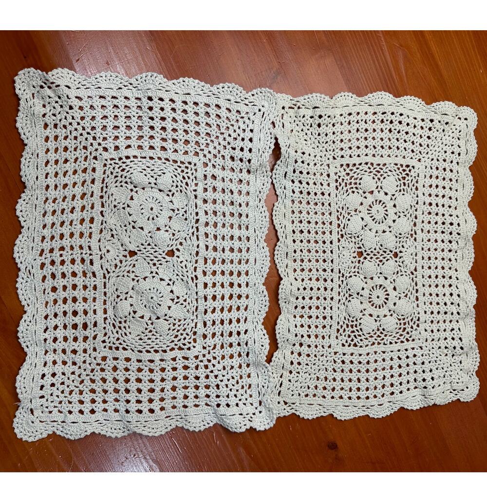 Vintage Cotton Hand Crocheted Doily - Set of two